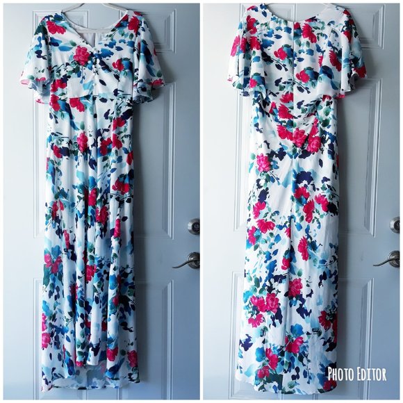 Adelyn Rae White Floral Maxi Dress Flutter Sleeves - Picture 3 of 13